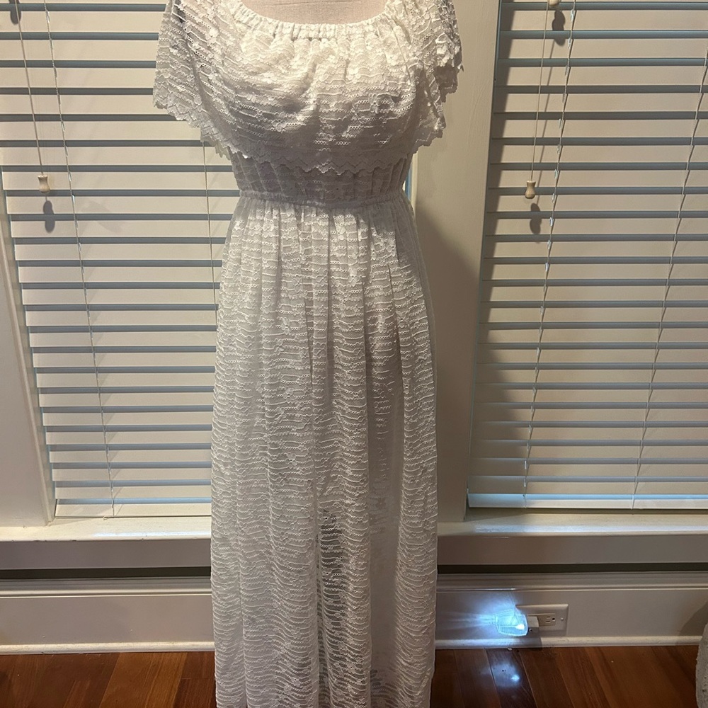 Atnlewhi Womens Lace Floral Off The Shoulder Ruffle Wedding Guest Maxi Dress